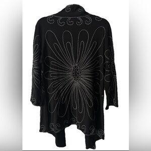 Lauren Michelle Size Medium Embroidered Cardigan Black White Open Front